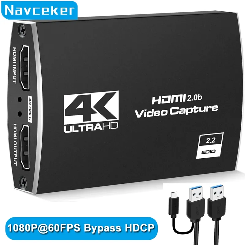 4K USB 3.0 Video Capture Card HDMI Bypass HDCP 1080P 60Hz HD Video Recorder Grabber für PS5 OBS Spiel Aufnahme Live-Streaming