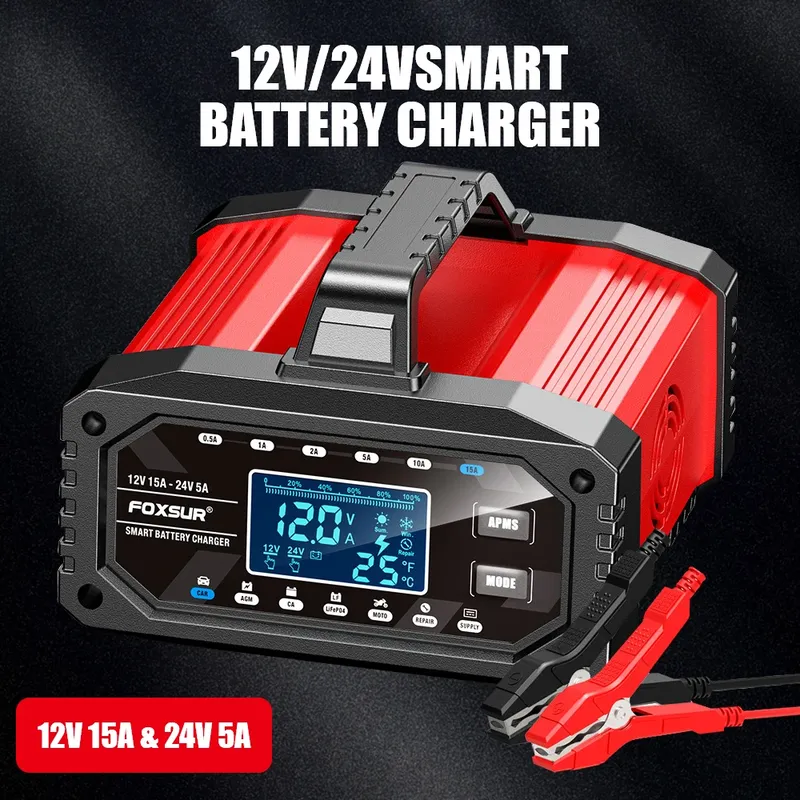 300 W Autobatterie-Ladegerät, vollautomatischer Schutz, Schnellladegerät, 12 V/24 V, mehrere Schutzfunktionen, LCD-Display