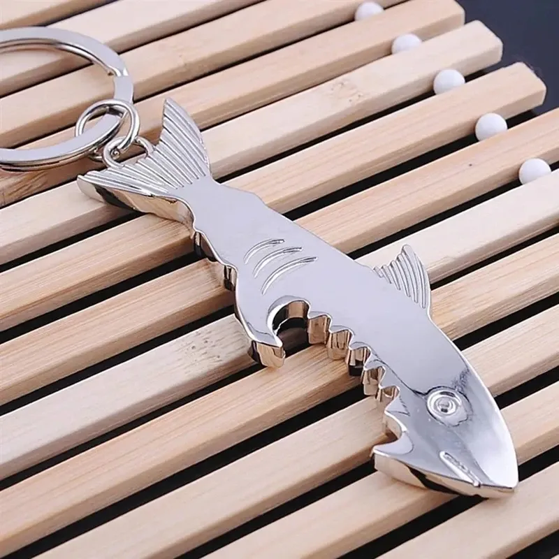 Flaschenöffner im Hai-Stil, Schlüsselanhänger, Zinklegierung, Silber, Schlüsselanhänger für Bier, Weinflaschen, einzigartiges Geschenk, Partygeschenke, Tasche, Autoschlüssel