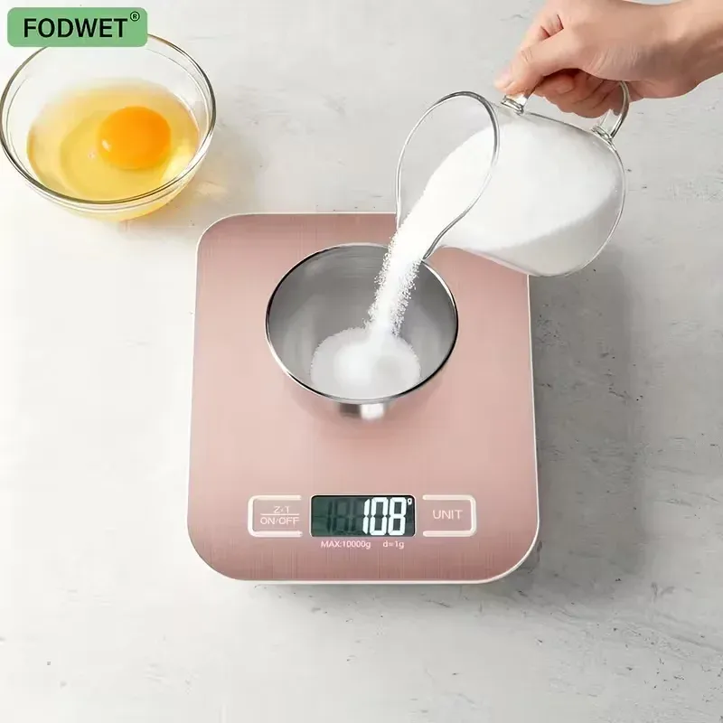 10 kg/1 g, 5 kg/1 g, rosa Küchenwaage, große Kapazität, Lebensmittelwaage, LCD-Display, digitale Waage zum Backen und Kochen, Edelstahlmaterial, benötigt 2 AA-Batterien, nicht im Lieferumfang enthalten