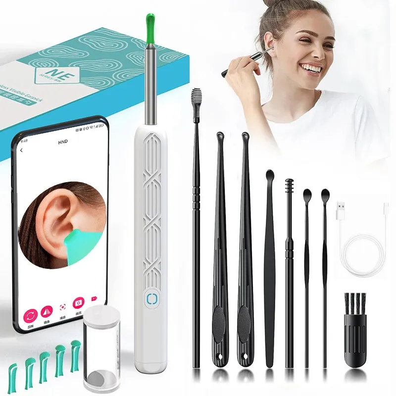2025 Neues kabelloses, intelligentes, sichtbares Earpick-Ohrenschmalzreiniger, HD-Kamera, 6 LED-Leuchten, Ohrenschmalz-Entfernungs-Reinigungswerkzeug-Set für iOS und Android
