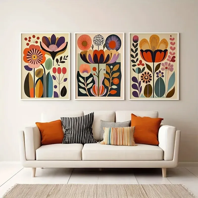 3 Stück/Set skandinavische Volkskunst, florale Leinwanddrucke, böhmische Pflanzen-Wandkunst-Poster für moderne Wohnzimmer, nordische Heimdekoration