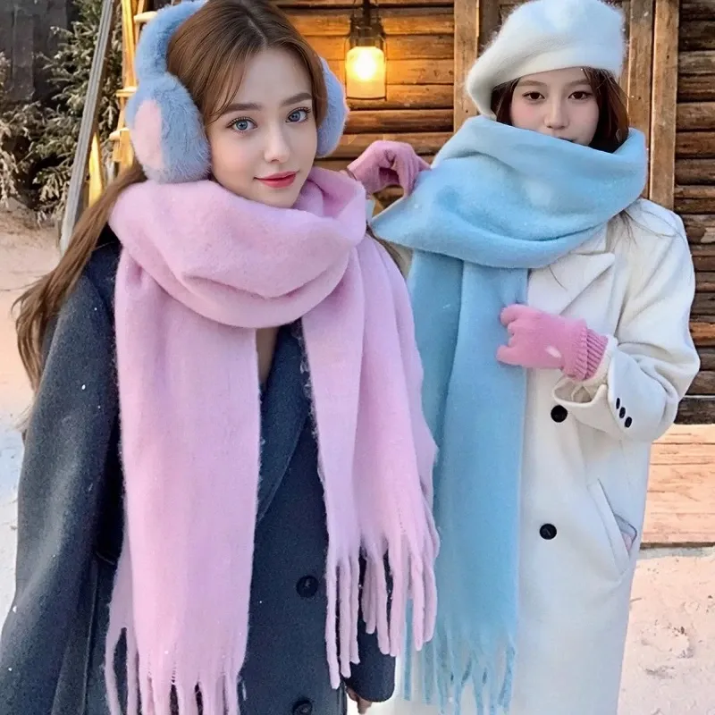 Winter Schal für Frauen Kaschmir Warme Solide Rosa Pashmina Decke Wraps Weibliche Dicke Weiche Bufanda Große Quaste Schal Lange Echarpe