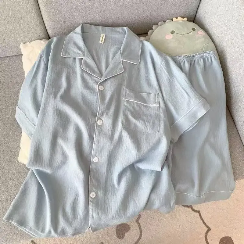 Herren Luxus Neue Pyjama Set Einfarbig Kurzarm Revers Top Und Elastische Shorts Plus Größe Pyjamas Sommer Loungewear Nachtwäsche
