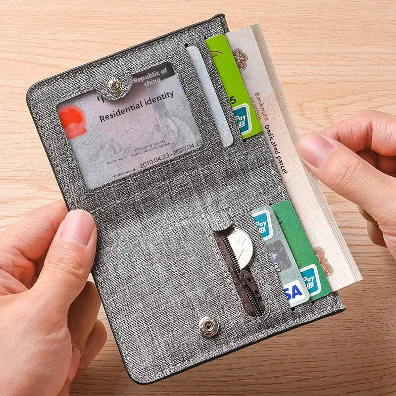 Minimalistische vertikale Canvas-Geldbörse für Herren mit mehreren Kartenfächern, personalisierte Studentenbrieftasche, ultradünne faltbare kleine Geldbörse