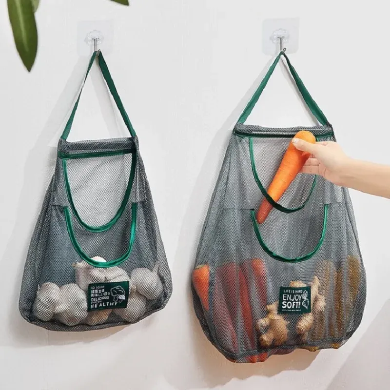 Wiederverwendbare Aufbewahrungsbeutel für die Küche, zum Aufhängen, Netzbeutel für Zuhause, Obst und Gemüse, Aufbewahrungsnetztasche für Ingwer, Knoblauch, Kartoffeln, Zwiebeln