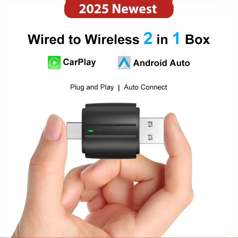 FLIXIVI 2-in-1-Schnittstelle, kabelloses CarPlay/Android Auto, kabelloser USB/TYPE-C-Adapter, intelligenter Mini-Box-Stecker, schnelle Verbindung, universell