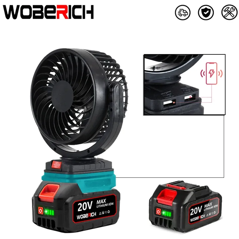 Schnurloser kabelloser wiederaufladbarer Ventilator, elektrischer Außenventilator, tragbar, für Makita 18 V-Schnittstelle, Camping-Ventilator