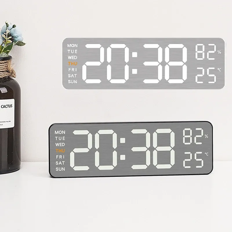   Hängendes Innentemperatur-/Feuchtigkeitsmessgerät, multifunktionaler Tischwecker, elektronische LED-Anzeige, Zeit, 12/24 Stunden, Heimdekoration
