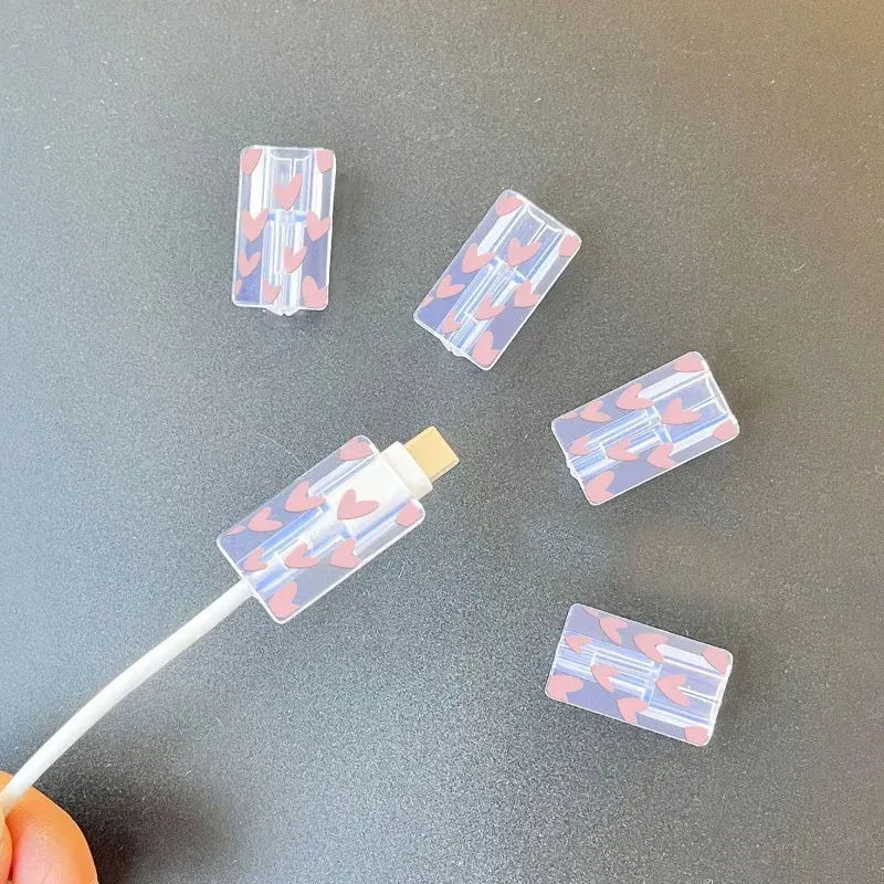5 stücke Weiche Silikon Ladegerät Kabel Wickler Schnelle Ladekabel Schutzhülle für Apple IPhone Datenkabel rosa liebe Fall Clip