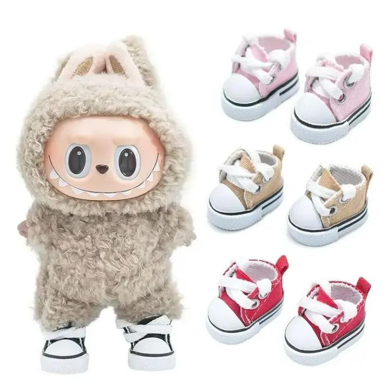 Für LABUBU Lederschuhe, geeignet für 17 cm Baumwollpuppen, Schuhe, Stiefel, Spielzeug, Freizeitsportschuhe, Puppenzubehör, DIY-Puppenspielzeug