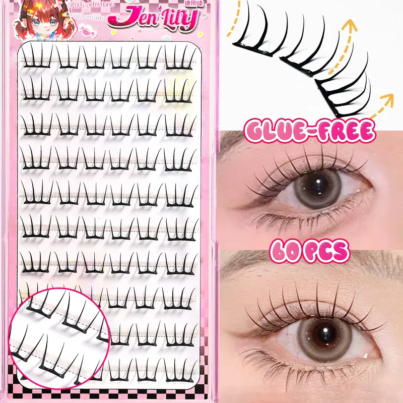 Koreanische stilvolle falsche Wimpern, K-Pop-inspiriertes Design, Comic, flauschig, clusteriert, schlank, selbstklebend, perfekt für den Alltag