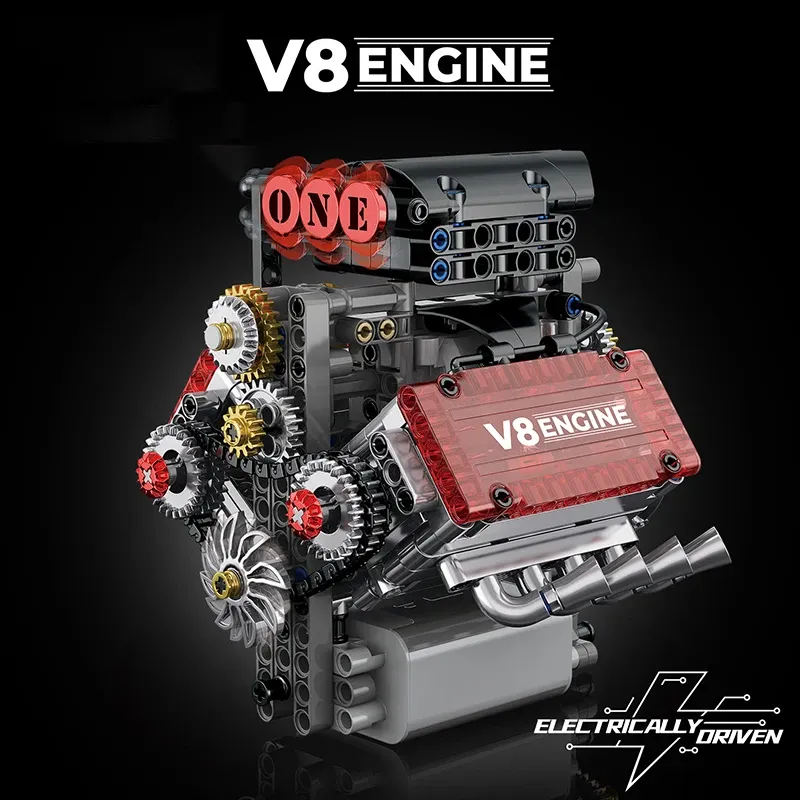 Ziegel V8 Motor Motorisierte Simulation Modell Elektrisch Antrieb Bausteine Technische Auto Teile Kreative Spielzeug Geschenke Jungen Erwachsene