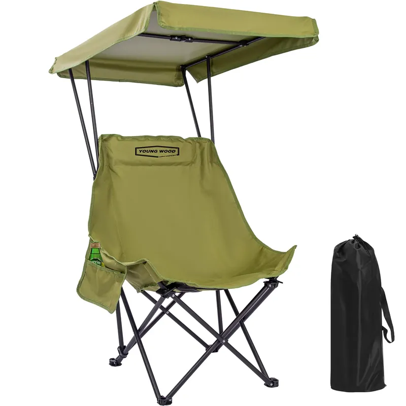 YOUNG WOOD Tragbarer Campingstuhl, Strandkorb mit Schattendach, zusammenklappbar, leicht, übergroß für alle, leicht zu öffnen und zu schließen