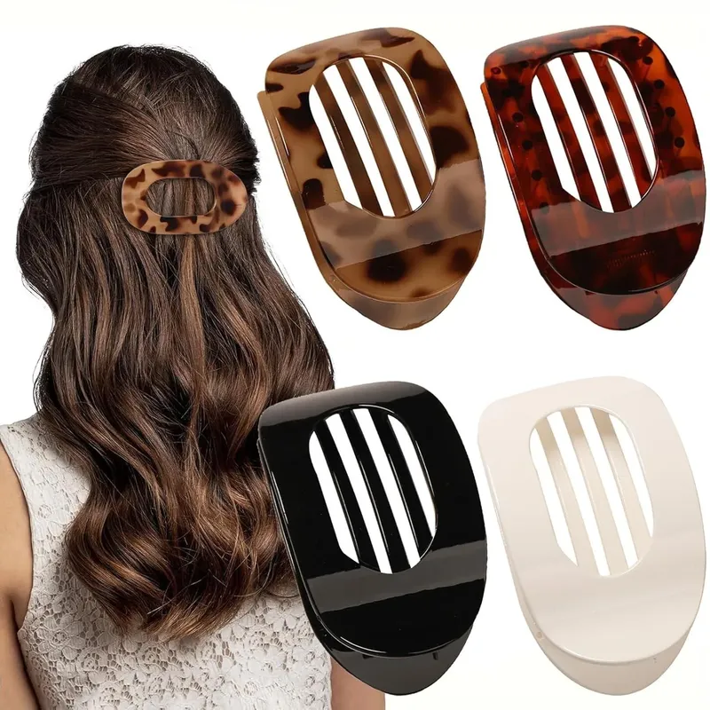 4 flache Haarspangen, runde Haarklammern für Frauen und Mädchen, bequeme, gebogene flache Clips für dickes, dünnes Haar