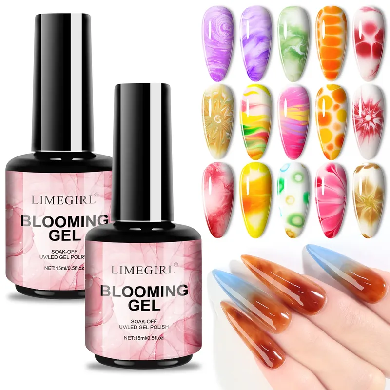 LIMEGIRL 15ML Clear Blooming Gel Polish UV Soak Spread Marmor Nagellack Gel Farbe Anwendbar Nail Art Design Gel