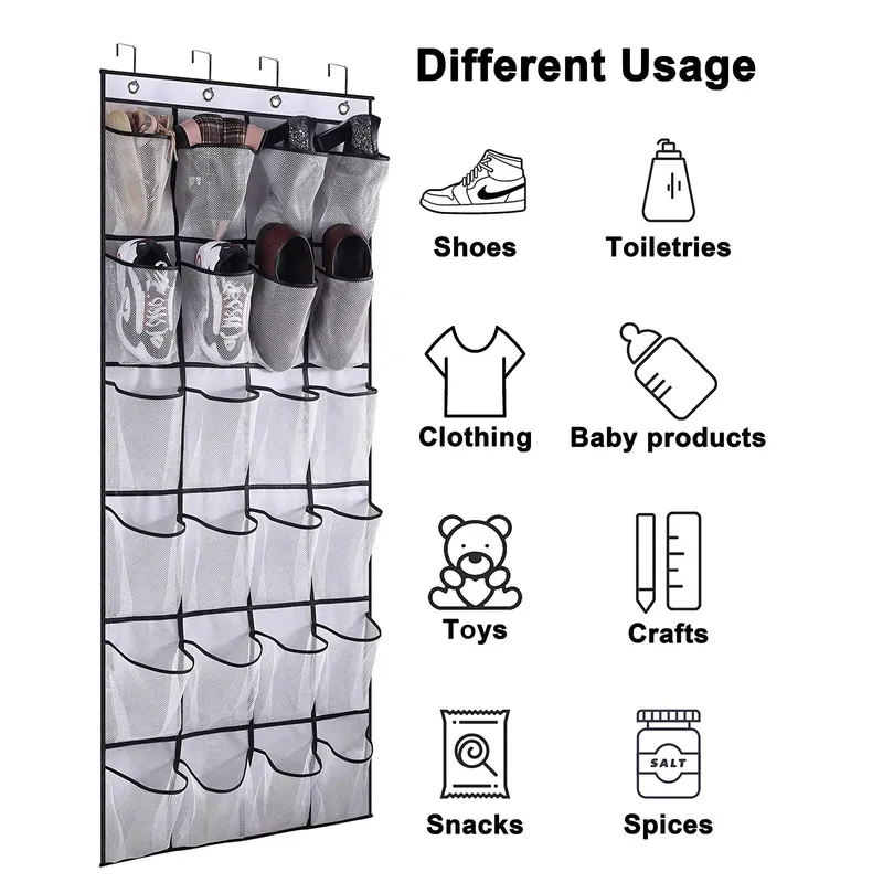 An der Wand montierter 24-Mesh-Taschen-Organizer für die Aufbewahrung von Schuhen, platzsparendes Rack