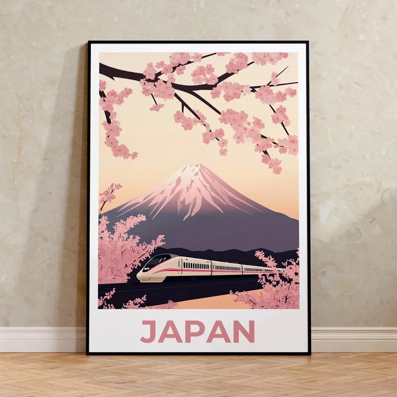 Vintage japanische Landschaft Leinwanddruck – asiatische Kunst Eisenbahn Wandkunst Poster für Wohnzimmer, Schlafzimmer, Badezimmer Dekoration