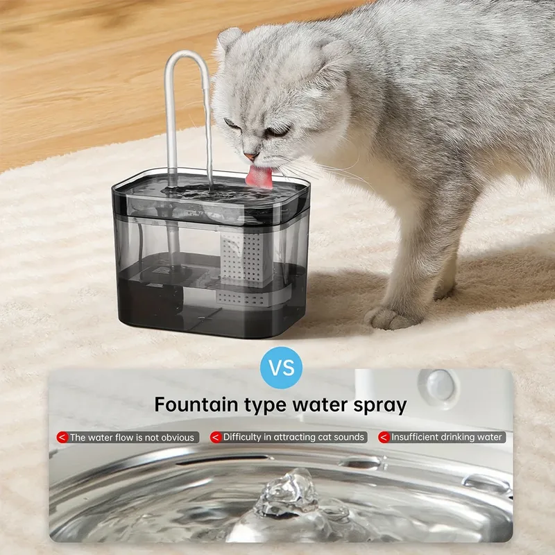 Katzen-Wasserbrunnen mit USB-Automatikfilter, umlaufender transparenter schwarzer Katzentrinker, extrem leiser automatischer Trinkspender für Haustiere