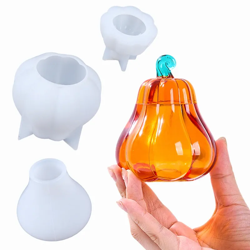 DIY Kürbis Aufbewahrungsbox Silikonform mit Deckel UV Epoxidharz Duftkerze Glas Gipsform Halloween Handwerk Geschenk Home Decor