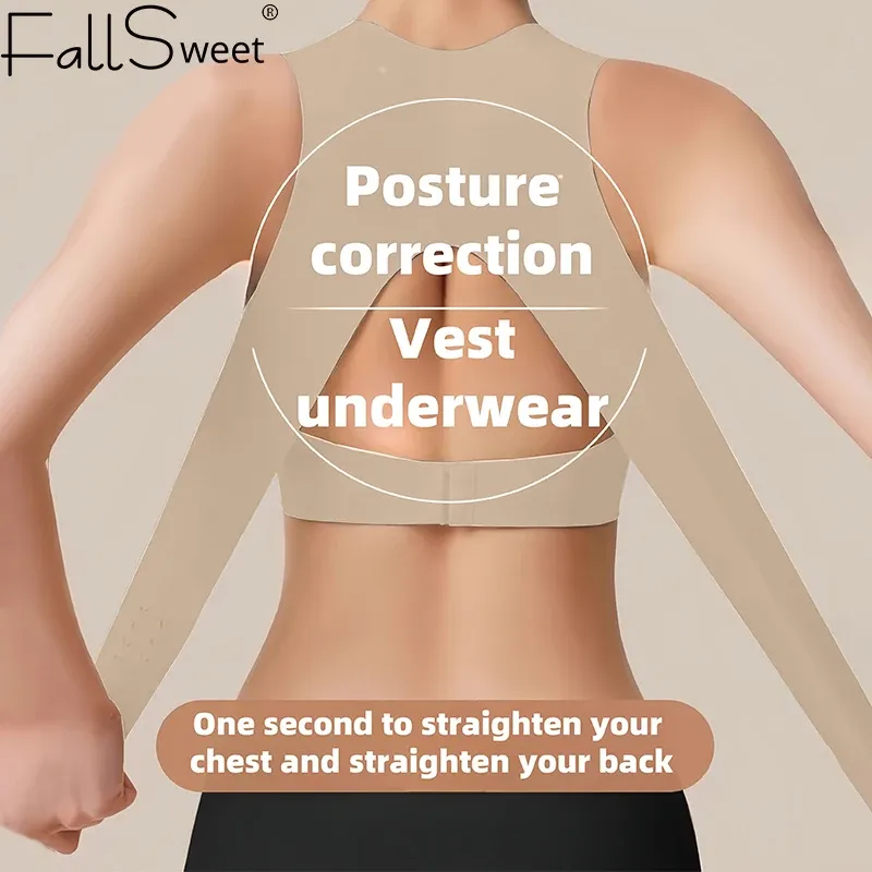 FallSweet Kabelloser Haltungskorrektur-BH für Damen, nahtloses Push-Up-Bralette mit überkreuzter Rückenstütze für die täglich formende Dessous