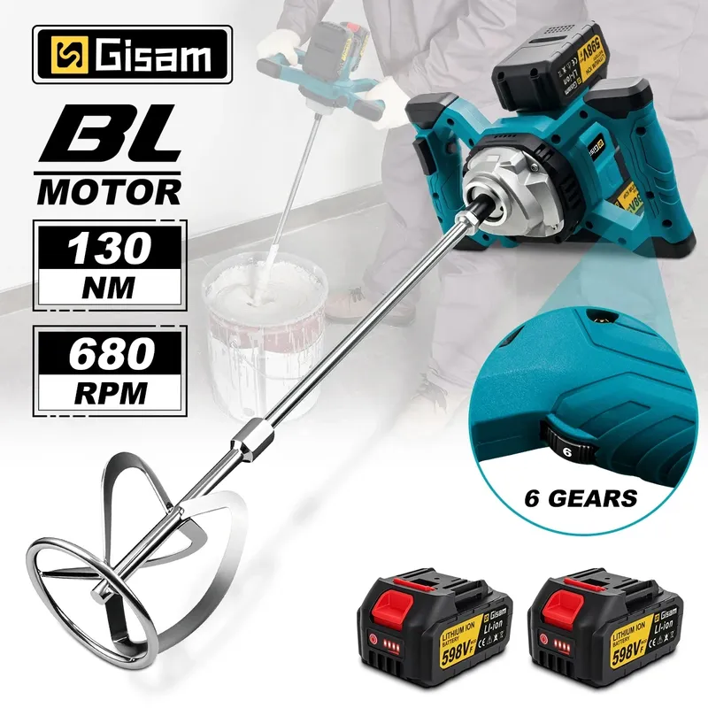 G perfil 6 Gänge Akku-elektrischer Betonmischer, bürstenloser Zementmörtel, Gipsmischer, Mixer, Farbmischung für Makita 18 V Akku-Pin