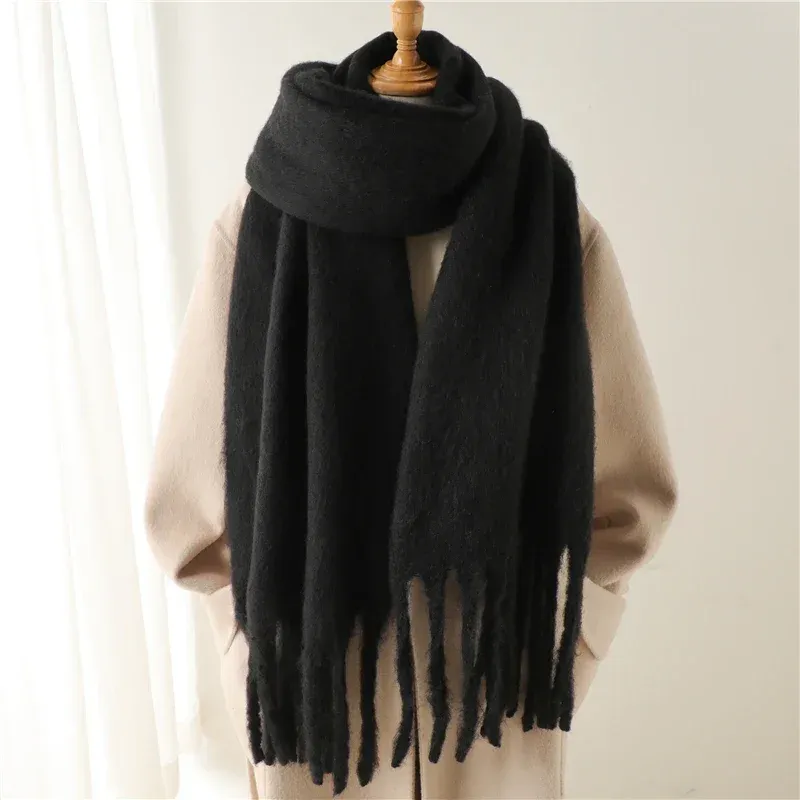 Winter Schal für Frauen Kaschmir Warme Solide Pashmina Decke Wraps Weibliche Dicke Weiche Bufanda Große Quaste Schal Lange Poncho Echarpe