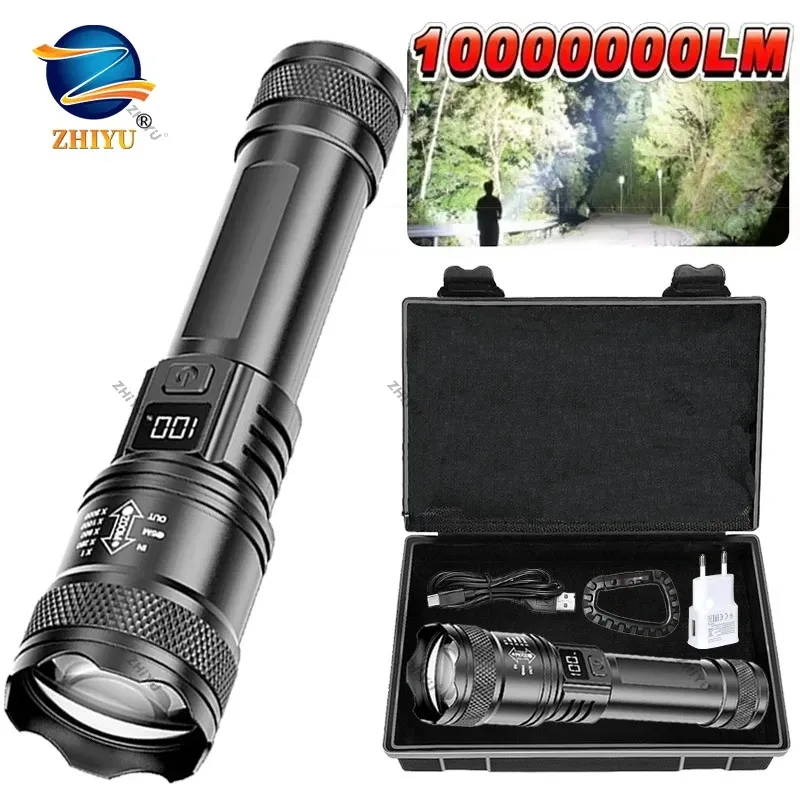 Wiederaufladbare LED-Taschenlampe, zoombare Taschenlampe mit LCD-Display, 3 Modi, wasserdicht, Hochleistungs-Handlicht, Outdoor, Wildnis, Camping