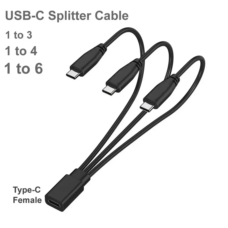 USB-C-Splitterkabel Typ C, männlich, weiblich, Verlängerungskabel, 1 bis 3/4/6-Port, Typ C/Micro-USB/IOS-Ladekabel für mehrere Geräte