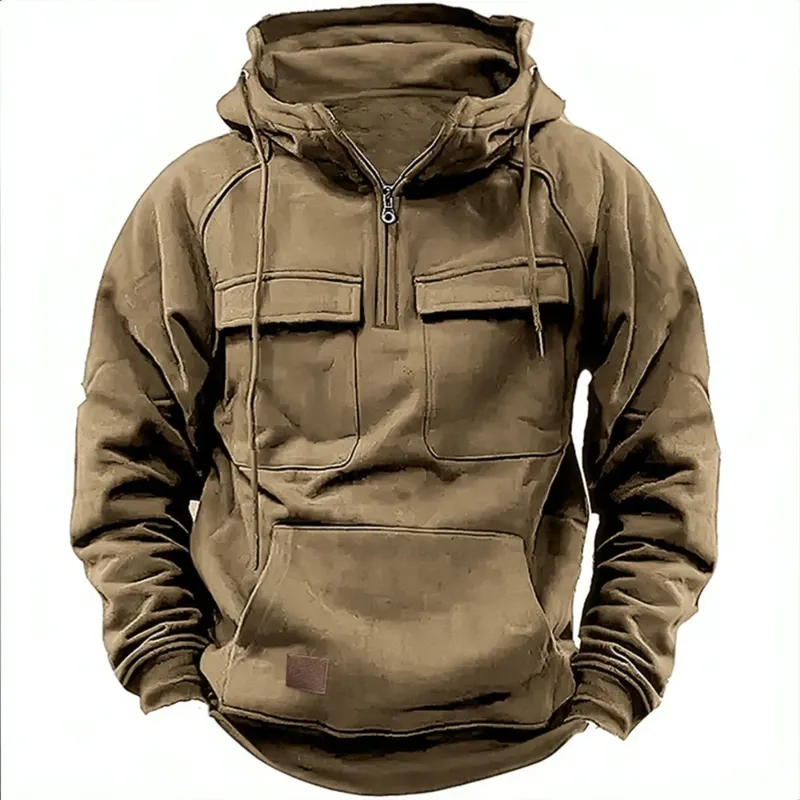 Neuer einfarbiger, lässiger Kapuzenpullover für Herren im Herbst und Winter – modisches Kapuzenpullover mit mehreren Taschen für junge Männer