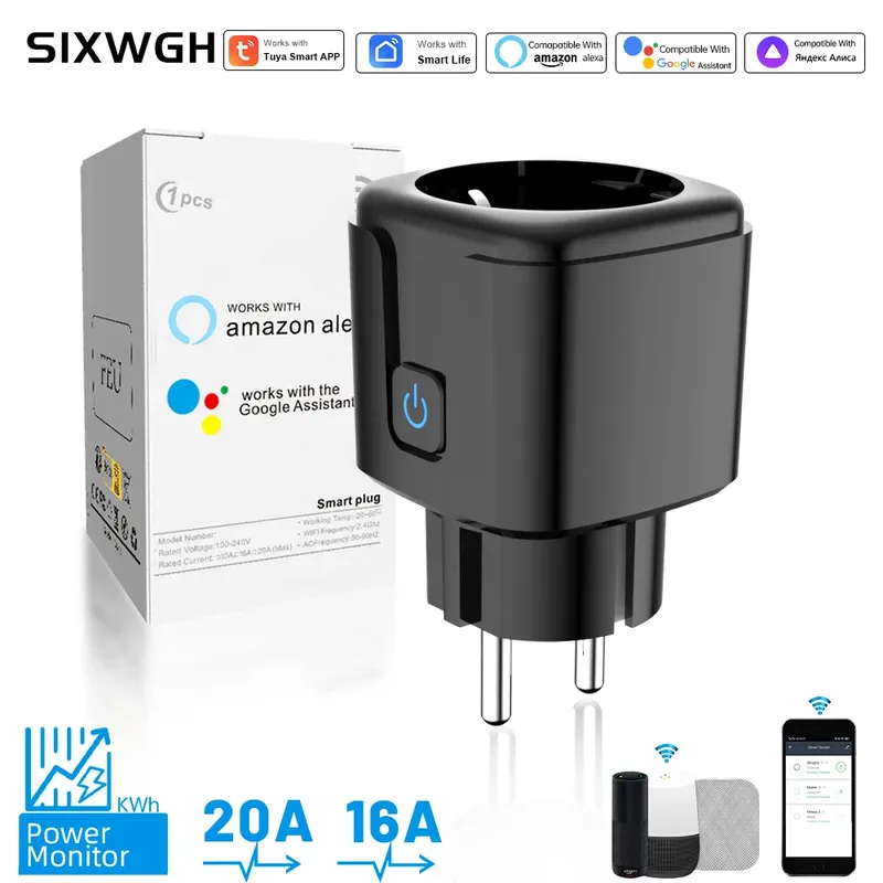 Tuya Smart Socket 2,4g WiFi Fernbedienung EU Version 16A/20A Sprachsteuerung Google/Alexa Zeitgesteuerte Batterieüberwachung