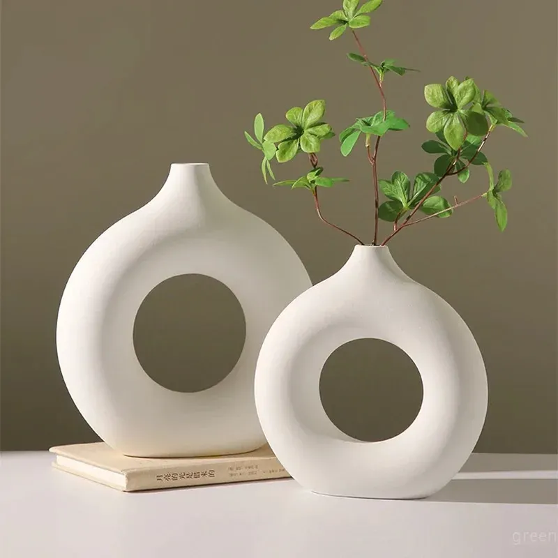 Kreative Donut-förmige Vase, Kunststoffvase im nordischen Stil, minimalistisches Blumenarrangement, Tischdekoration, Heim- und Wohnzimmerdekoration