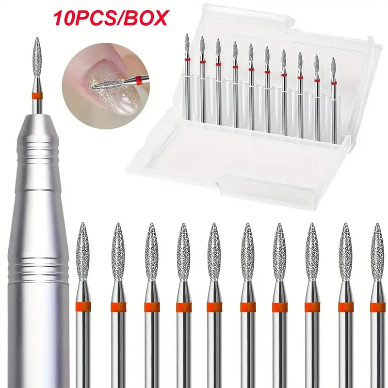 10 TEILE/SCHACHTEL 3/32'' Fine-F Professionelle Diamant Flamme Nagelhaut Bohrer Set, Maniküre Pediküre, Entfernung abgestorbener Haut, Nagel Salon Equipm
