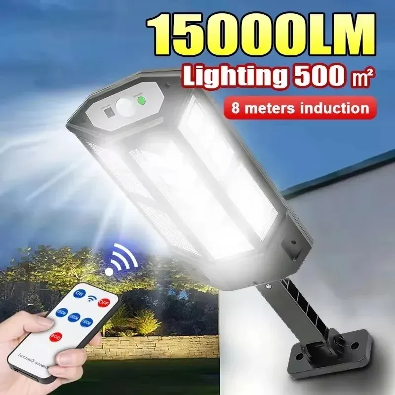 15000LM Bestrahlung 500 ㎡   Solarleuchte für den Außenbereich, Sonnenlicht, Bewegungsmelder, IP65, wasserdicht, für Garten, Straße, Wand, externe Solarlampe