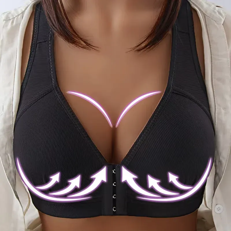 Push-Up-BH mit Knöpfen vorne ohne Stahlring, Damen-BH vorne offen, volle Unterstützung, Bralette, Lift-Up-Büstenhalter, stoßfeste Unterwäsche