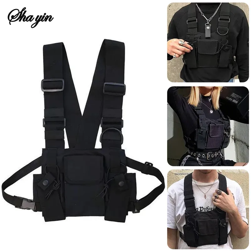 Funktionale Taktische Brusttasche Für Frau Mode Kugel Hip Hop Weste Streetwear Taschen Casual Hüfttasche Unisex Schwarz Brust Rig Tasche