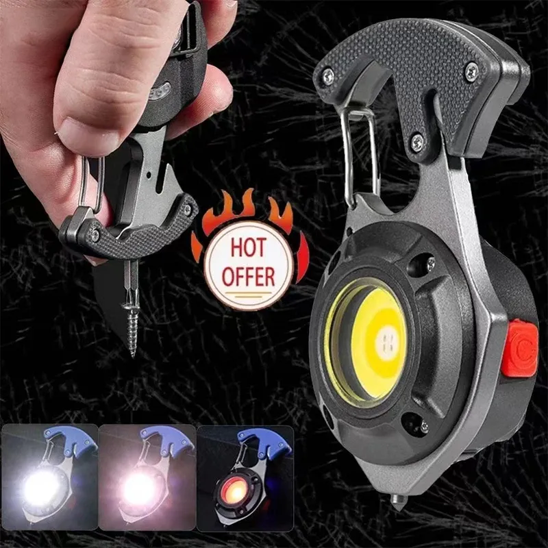 LED-Mikro-Taschenlampe, Taschen-Schlüsselanhänger, Taschenlampen, wiederaufladbare USB-Taschenlampe, starker Magnet, Schraubendreher, Hammer, Notfalllampe für den Außenbereich