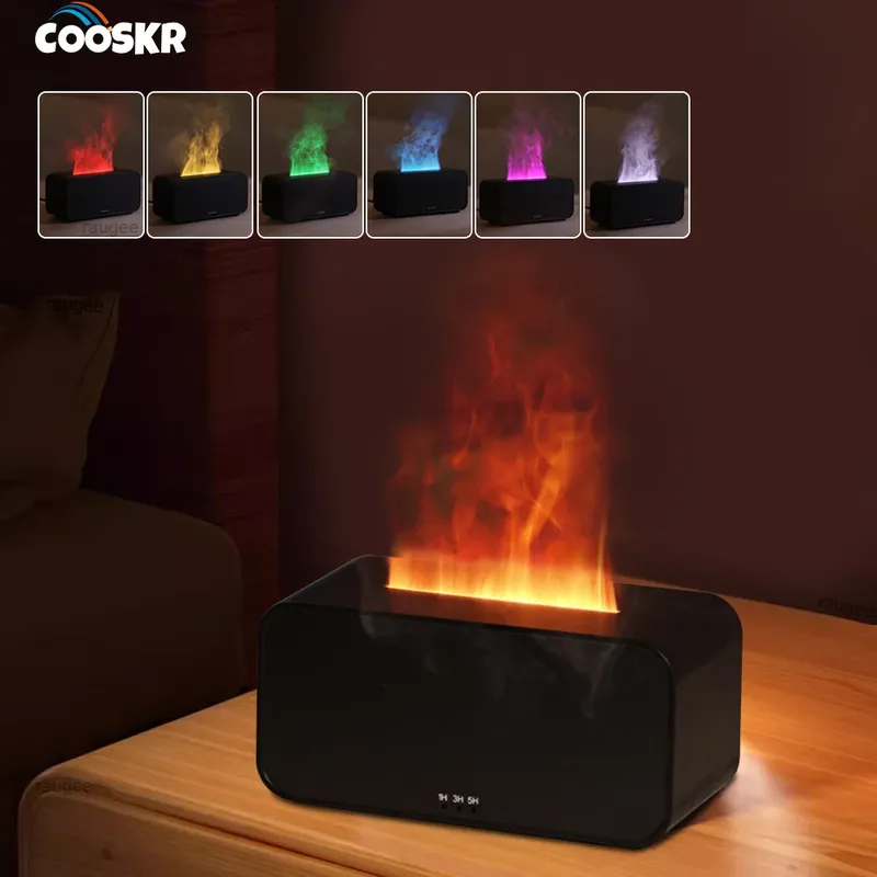 Luftbefeuchter Aroma Ätherisches Öl Diffusor für Zuhause Flamme Luftbefeuchter Mini Schreibtisch Luft Duft Diffusor mit LED Nachtlicht