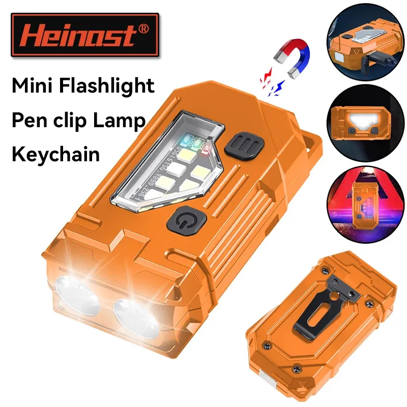 Mini-Schlüsselanhänger, EDC-Taschenlampe, wiederaufladbar, magnetische Taschenlampe, superhelle Taschen-LED-Taschenlampe, Stiftclip, Scheinwerfer, Outdoor-Angellampe
