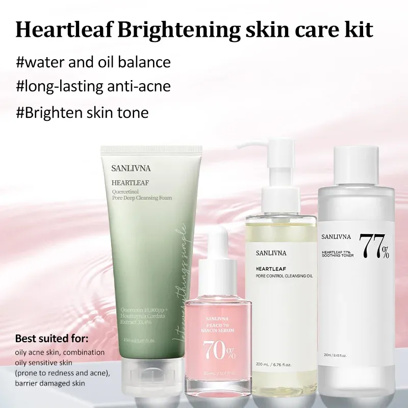 Sanlivna Korean Skincare Heartleaf 4-teiliges Set – Öl-Balance und Aufhellung mit beruhigendem Komplex