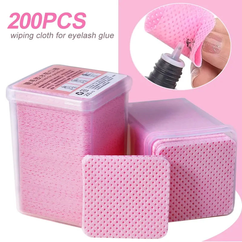 200 Stück rosa fusselfreie Nagellackentferner-Tücher UV-Gel-Kleber Nagellackentfernung Wattepads für Make-up-Maniküre-Reinigungswerkzeuge - 3.39 EUR