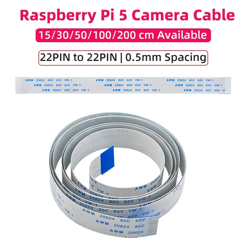 Raspberry Pi 5-Kamerakabel, 22-polig auf 22-polig, 0,5 mm Abstand, flexibles Flachkabel, optional 15/30/50/100/200 cm für RPi Zero/5