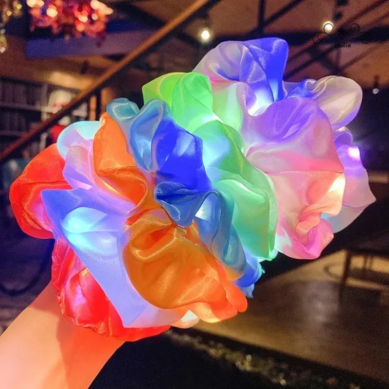 10 Stück leuchtende LED-Haargummis aus Satin, elastische Pferdeschwanzhalter für Mädchen, Nachtparty, Festivals, Bühnenaufführung, Haarstyling