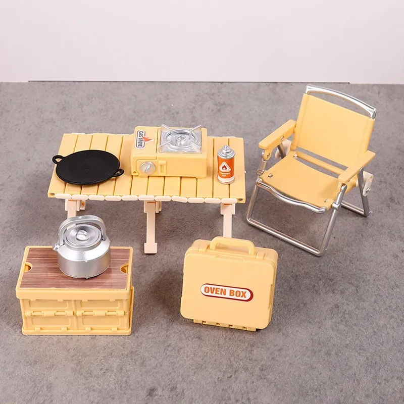 Mini-Klappstuhl- und Tischset – Simulation einer Camping-Dekoration, Picknick-Modellausrüstung im Freien, süßes Geschenk für Kinder