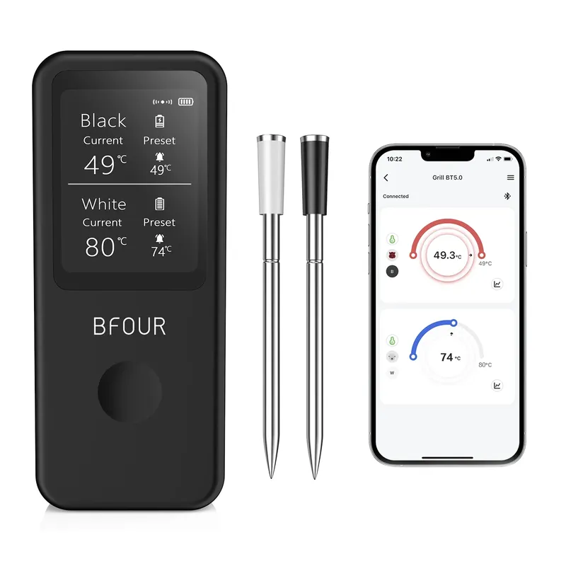 Kabelloses Fleischthermometer, digitale Bluetooth-Sonden mit HD-Display und APP-Fernüberwachung für Rotisserie-Grill, BBQ, Smoker, Steak