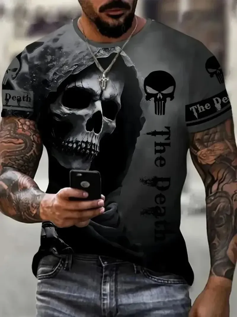 Horror Tod Sommer männer Atmungsaktive Rundhals T-shirt Schädel Druck Halloween Straße Hip Hop Casual Outdoor Top - 7.47 EUR