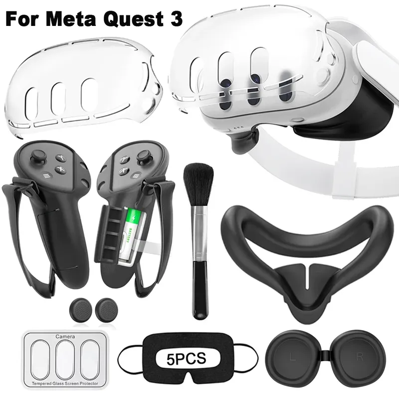 Neue Ankunft 8 In 1 VR Zubehör PC Silikon Abdeckung Set Für Meta Quest 3 Mit Objektiv film & 5 Einweg Masken & sauber pinsel Als Geschenk