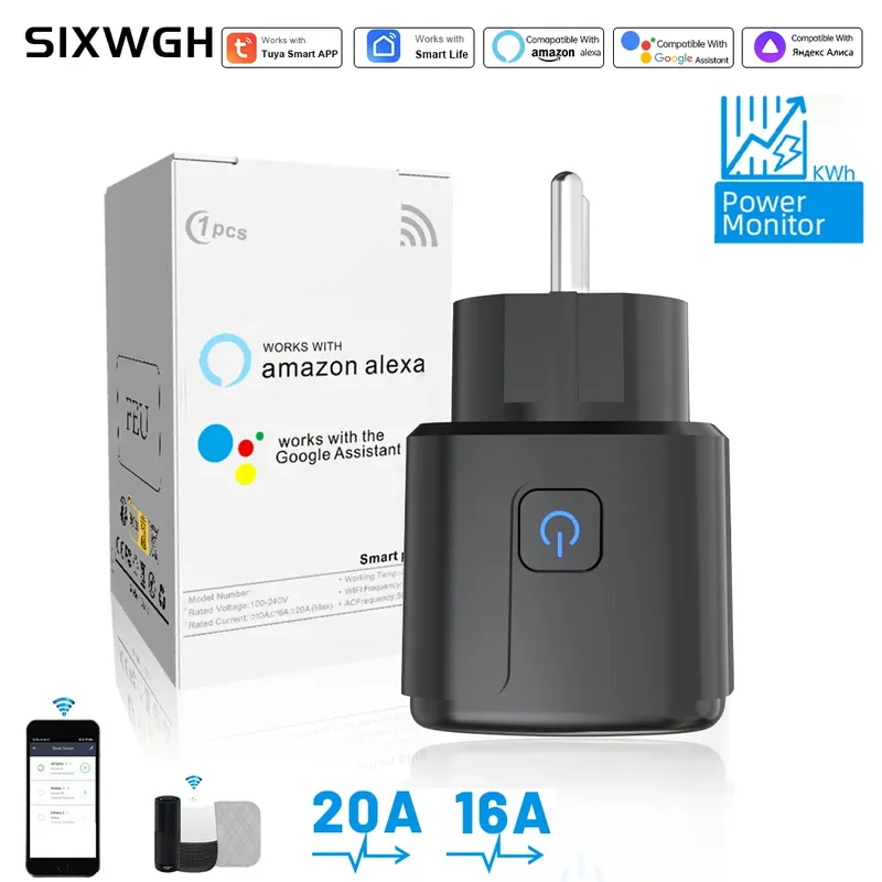 Tuya Smart Socket 2,4g WiFi Fernbedienung EU Version 16A/20A Sprachsteuerung Google/Alexa Zeitgesteuerte Batterieüberwachung