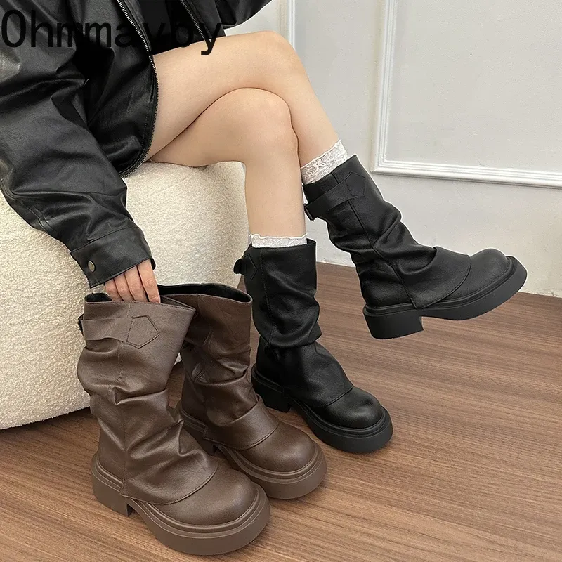 Designer Hosen Beine Frauen Stiefel Fashion Slip Auf Plissee Schuhe Weibliche Starke Ferse Western Cowboy Booties Zapatos De Mujer