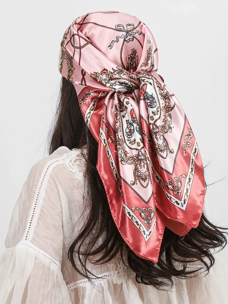 Luxus Marke Platz Silk Schals Frauen Hijab Schals Drucken Kopftuch Femme Kopf Schal Foulard Bandana Strand Pareo 90 cm